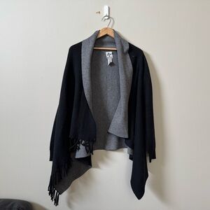 Rain + Rose Wool blend grey/black tassel hem cardigan sweater